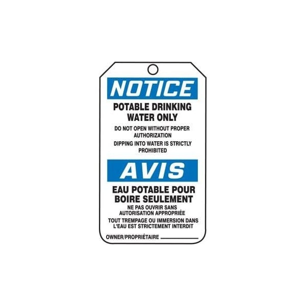 Accuform French Bilingual Safety Tags, NOTICE POTABLE DRINKING WATER, 5.75in x 3.25in, PF-Cardstock, 25PK FBMNT246CTP - main